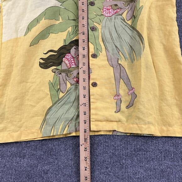 Tommy Bahama Shirt Mens Large Yellow 100% Linen Hawaiian Hula Ukulele Aloha - Picture 12 of 12